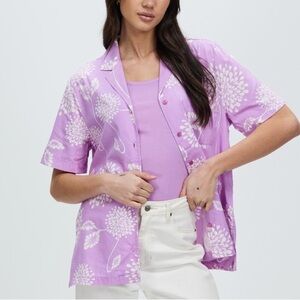 NWT New Brixton Bunker Garden Floral Orchid Purple Boyfriend SS Shirt Top S/M